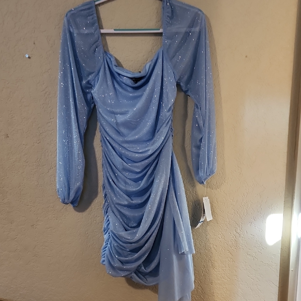 Elegant Blue Ruched Dress